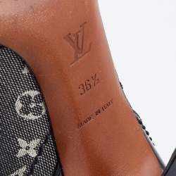 Pre Owned Louis Vuitton Black/White Monogram Mini Lin Canvas and Leather Pointed Toe Pumps Size 36.5