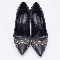 Pre Owned Louis Vuitton Black/White Monogram Mini Lin Canvas and Leather Pointed Toe Pumps Size 36.5