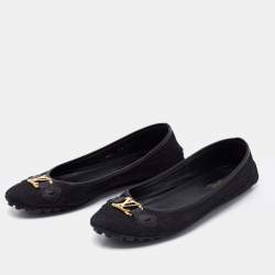 Pre Owned Louis Vuitton Black Suede Oxford Ballet Flats Size 38.5