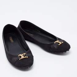 Pre Owned Louis Vuitton Black Suede Oxford Ballet Flats Size 38.5