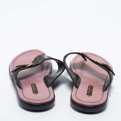 Pre Owned Louis Vuitton Black Denim Monogram Thong Buckle Detail Sandals Size 42