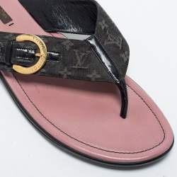 Pre Owned Louis Vuitton Black Denim Monogram Thong Buckle Detail Sandals Size 42