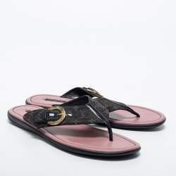 Pre Owned Louis Vuitton Black Denim Monogram Thong Buckle Detail Sandals Size 42