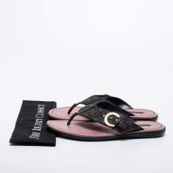 Pre Owned Louis Vuitton Black Denim Monogram Thong Buckle Detail Sandals Size 42