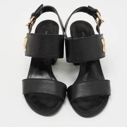 Pre Owned Louis Vuitton Black Leather Horizon Ankle Strap Sandals Size 36.5