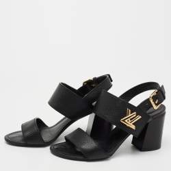 Pre Owned Louis Vuitton Black Leather Horizon Ankle Strap Sandals Size 36.5