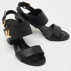 Pre Owned Louis Vuitton Black Leather Horizon Ankle Strap Sandals Size 36.5