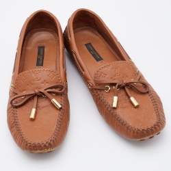 Louis Vuitton Brown Monogram Empreinte Leather Gloria Loafers Size 36