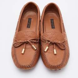 Louis Vuitton Brown Monogram Empreinte Leather Gloria Loafers Size 36