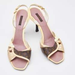 Pre Owned Louis Vuitton Monogram Canvas and Patent Leather Slingback Sandals Size 41