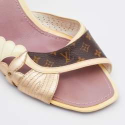 Pre Owned Louis Vuitton Monogram Canvas and Patent Leather Slingback Sandals Size 41