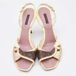 Pre Owned Louis Vuitton Monogram Canvas and Patent Leather Slingback Sandals Size 41