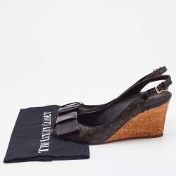 Pre Owned Louis Vuitton Monogram Canvas Rivoli Peep Toe Slingback Pumps Size 40