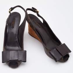 Pre Owned Louis Vuitton Monogram Canvas Rivoli Peep Toe Slingback Pumps Size 40