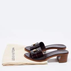 Louis Vuitton Burgundy Patent Leather Lockit Block Heel Slide Sandals Size 39