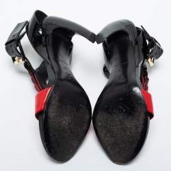 Louis Vuitton Red/Black Patent Leather Ankle Strap Sandals Size 36