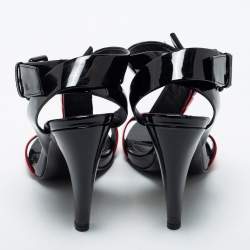 Louis Vuitton Red/Black Patent Leather Ankle Strap Sandals Size 36