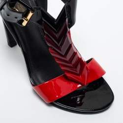 Louis Vuitton Red/Black Patent Leather Ankle Strap Sandals Size 36