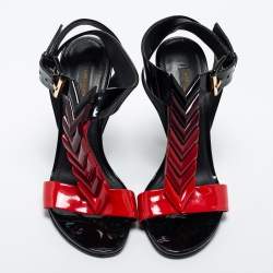 Louis Vuitton Red/Black Patent Leather Ankle Strap Sandals Size 36