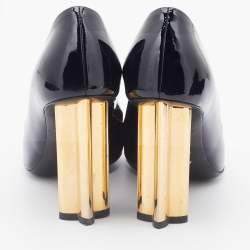 مملوكة مسبقًا Louis Vuitton Black Patent Leather Round Toe Block Heel Pumps Size 36