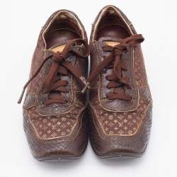 Louis Vuitton Monogram Fabric and Python Embossed Leather Low Top Sneakers Size 37