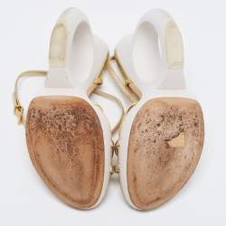 Pre Owned Louis Vuitton Gold Leather Round Wedge Ankle Strap Sandals Size 39