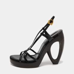 Louis Vuitton Black Canvas and Leather Ankle Strap Sandals Size 39 Louis  Vuitton