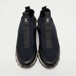 Pre Owned Louis Vuitton Black Leather and Neoprene Slip On Sneakers Size 37.5