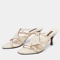 Louis Vuitton Cream Leather Side Sandals Size 36.5
