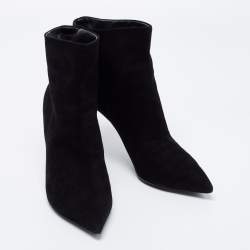 Pre Owned Louis Vuitton Black Suede Ankle Boots Size 37