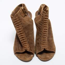 Louis Vuitton Brown Perforated Suede Open Toe Ankle Booties Size 39