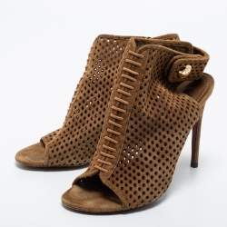 Louis Vuitton Brown Perforated Suede Open Toe Ankle Booties Size 39