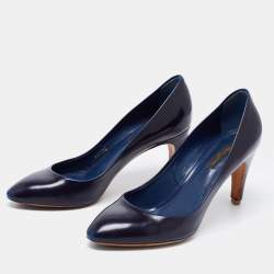 Pre Owned Louis Vuitton Navy Blue Leather Pumps Size 38