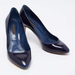Pre Owned Louis Vuitton Navy Blue Leather Pumps Size 38