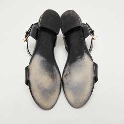 Pre Owned Louis Vuitton Black Patent Leather LV Logo Slingback Flat Sandals Size 39