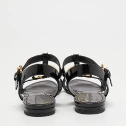 Pre Owned Louis Vuitton Black Patent Leather LV Logo Slingback Flat Sandals Size 39