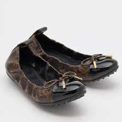 مملوكة مسبقًا Louis Vuitton Black Monogram Canvas and Patent Leather Flirty Ballet Flats Size 36