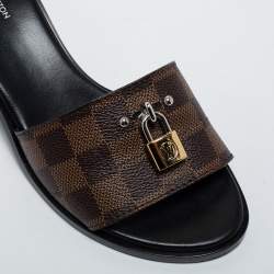 Pre Owned Louis Vuitton Brown Coated Canvas Lock It Slide Sandals Size 37