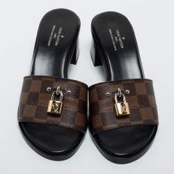 Pre Owned Louis Vuitton Brown Coated Canvas Lock It Slide Sandals Size 37