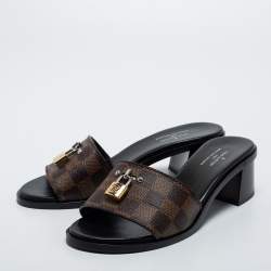 Pre Owned Louis Vuitton Brown Coated Canvas Lock It Slide Sandals Size 37