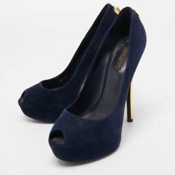 Pre Owned Louis Vuitton Blue Suede Oh Really! Pumps Size 38.5