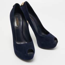Pre Owned Louis Vuitton Blue Suede Oh Really! Pumps Size 38.5