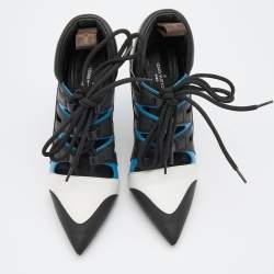 مملوكة مسبقًا Louis Vuitton Multicolor Leather and Mesh Lace Up Booties Size 37.5