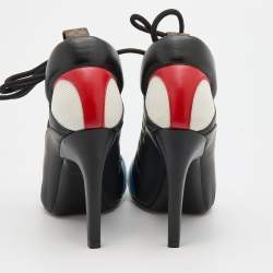 مملوكة مسبقًا Louis Vuitton Multicolor Leather and Mesh Lace Up Booties Size 37.5