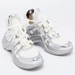 Louis Vuitton Silver/White Leather and Mesh Archlight Sneakers Size 40