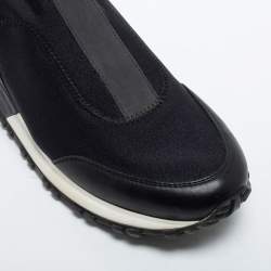 Louis Vuitton Black Neoprene and Leather Run Away Slip On Sneakers Size 36.5