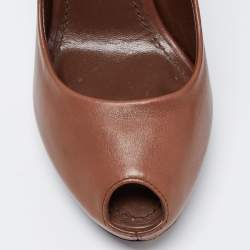 Pre Owned Louis Vuitton Brown Leather Oh Really! Peep Toe Pumps Size 37