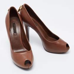 Pre Owned Louis Vuitton Brown Leather Oh Really! Peep Toe Pumps Size 37