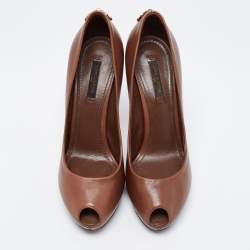 Pre Owned Louis Vuitton Brown Leather Oh Really! Peep Toe Pumps Size 37