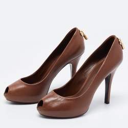 Pre Owned Louis Vuitton Brown Leather Oh Really! Peep Toe Pumps Size 37